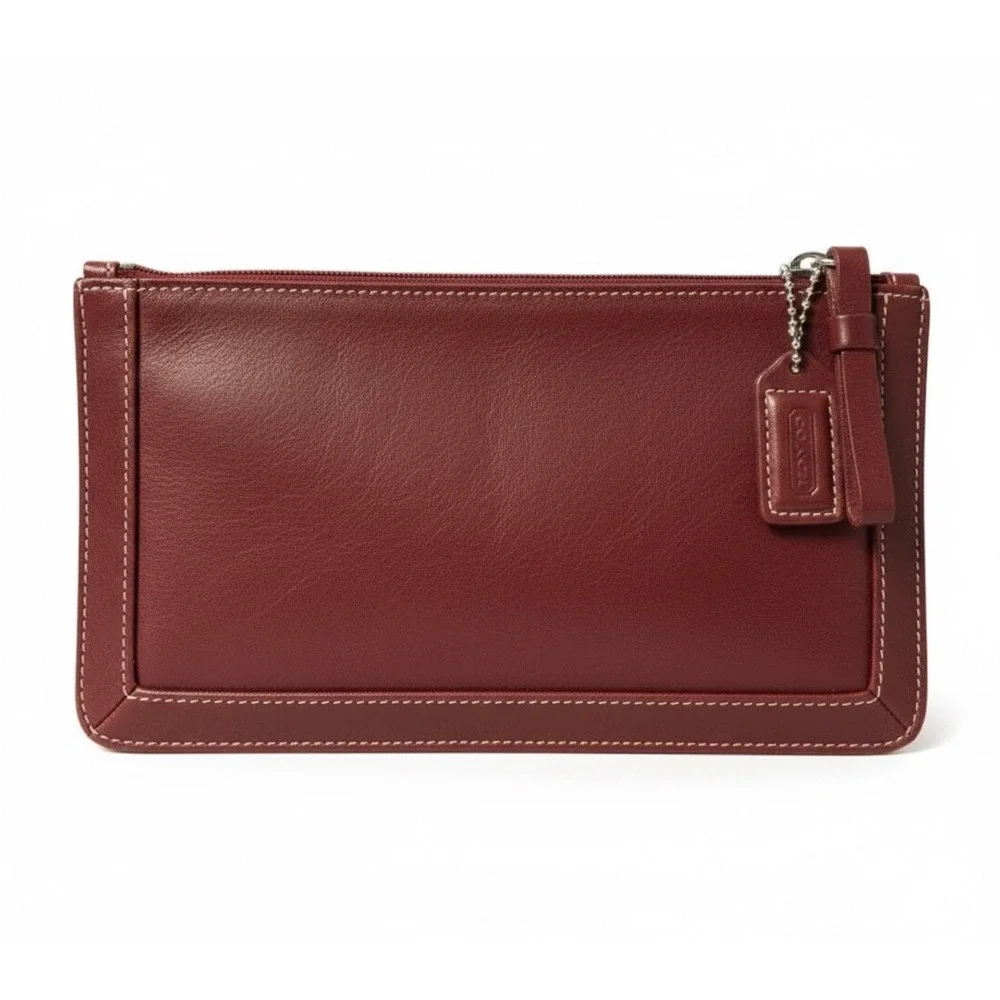 Coach Leather Wristlet Clutch‎ Burgundy Red Zip Pouch Cosmetic Bag Vtg Classic